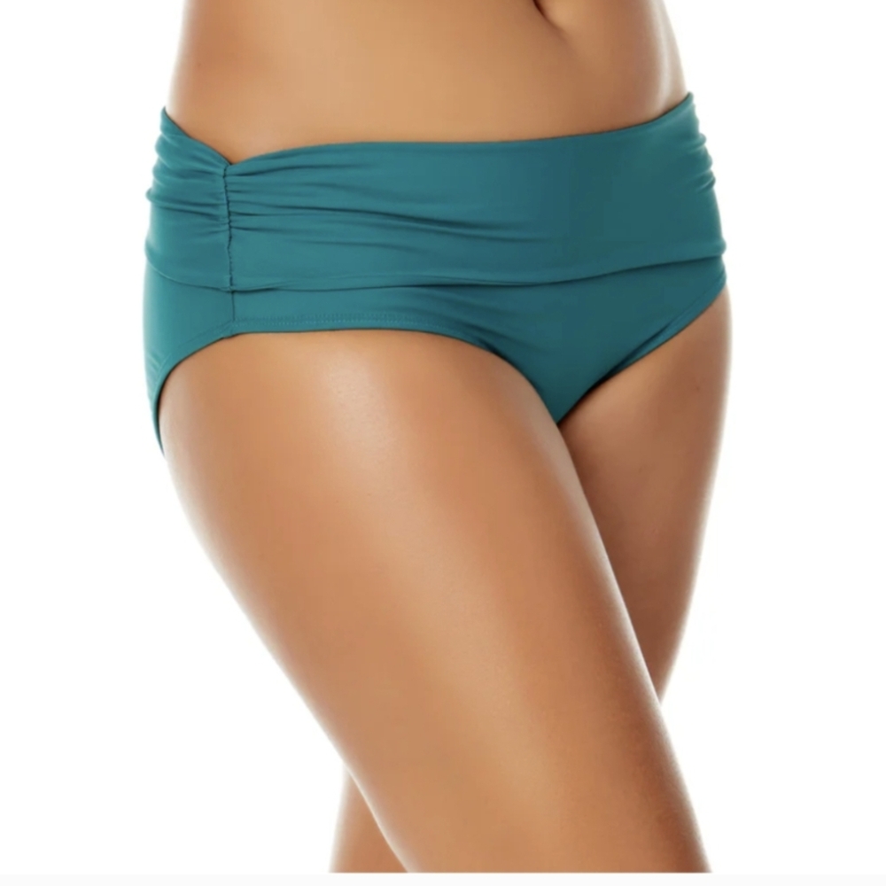 Anne Cole Zesty Ocean Green Side Shirred High-Waist Bikini Bottoms